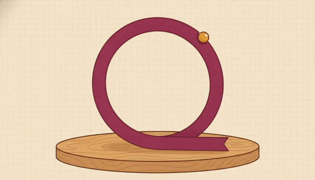 A continuous circular ribbon loop on a turntable with a single bead travelling around it