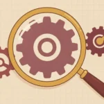 What a Smart Contract Audit Does and Does Not Tell You - illustration: a warm brass-and-wood magnifier held over one mulberry gear inside a larger mechanism